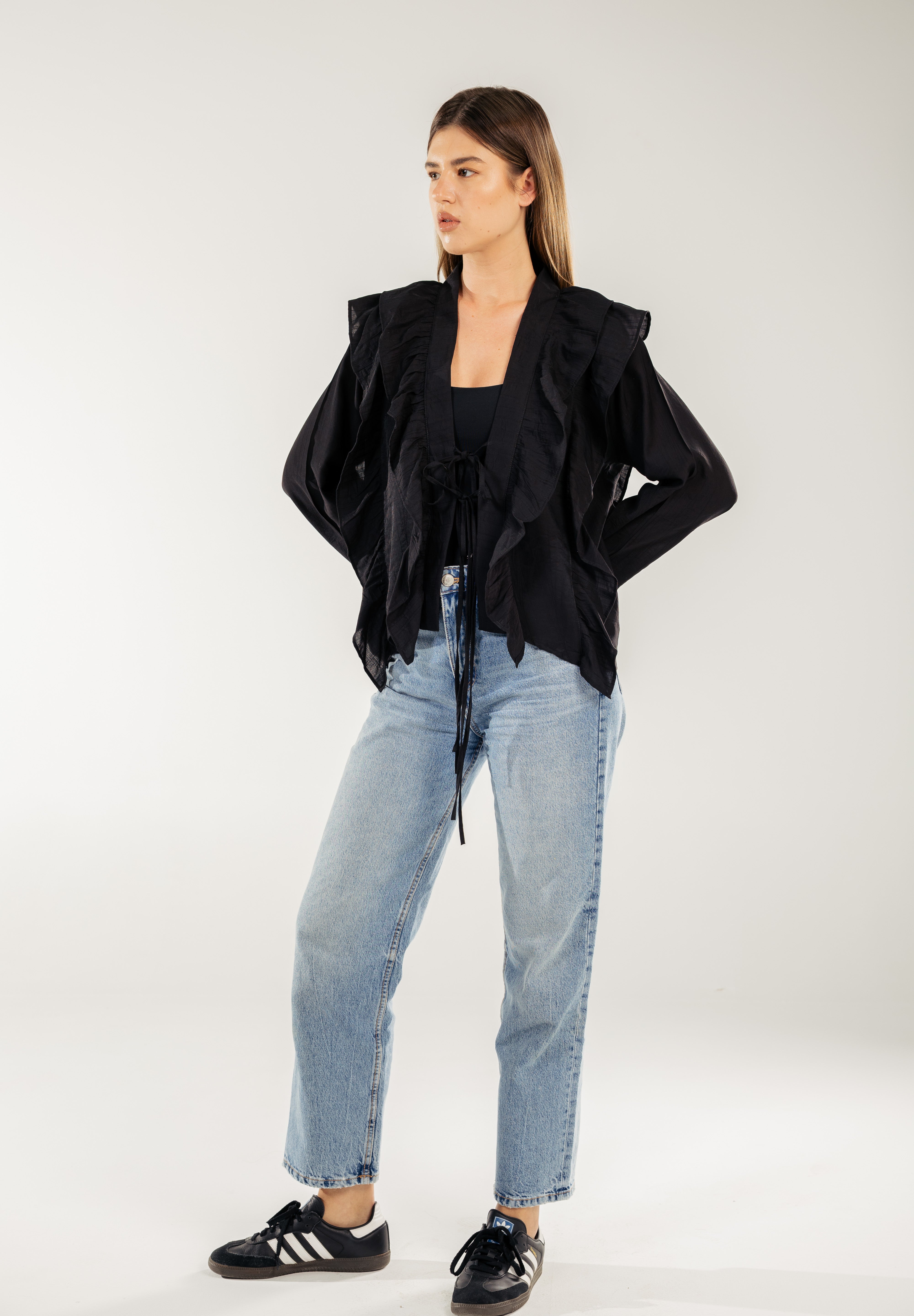 Breezy Ruffle Cardigan BLACK