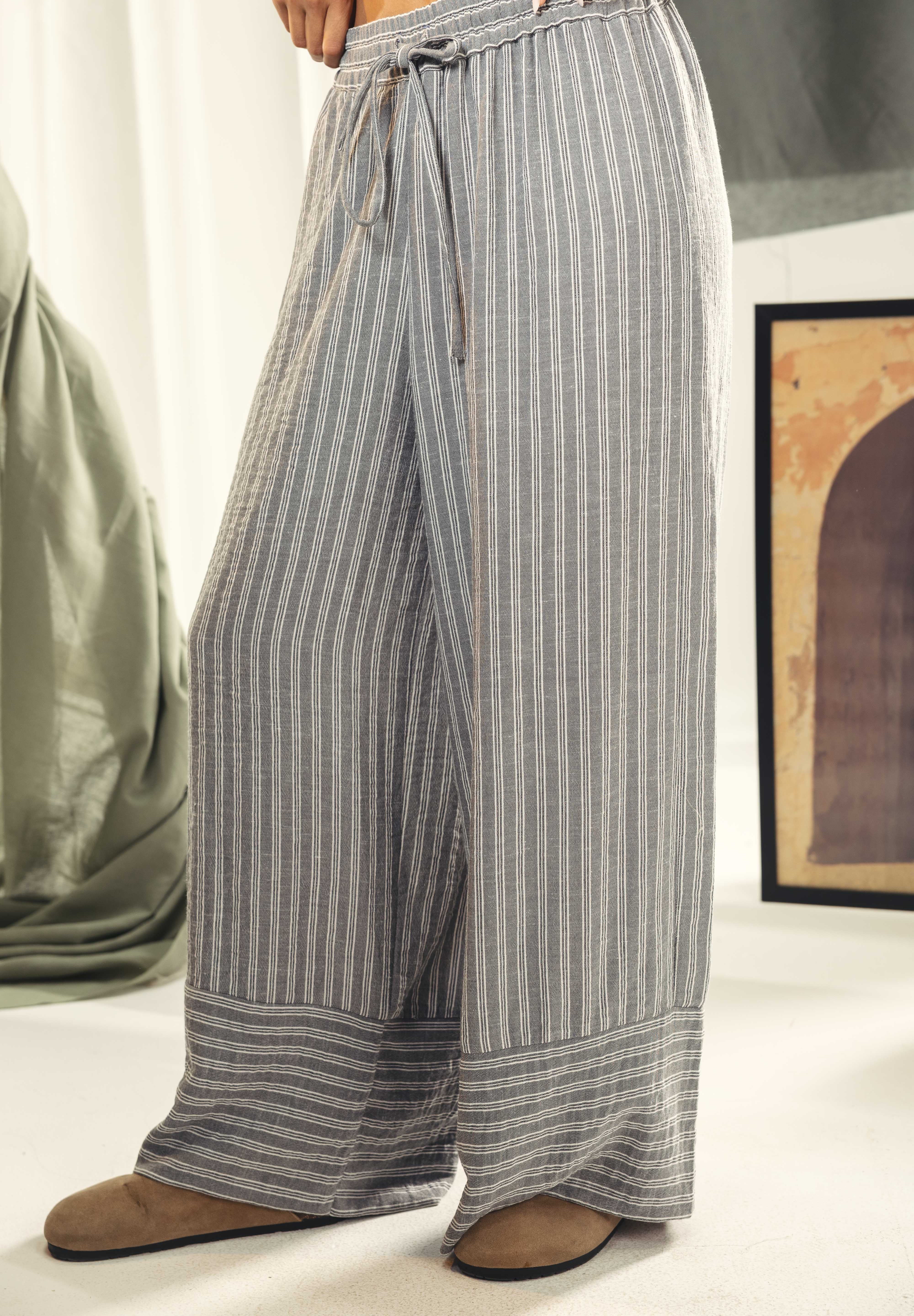 striped wide leg pants Grey