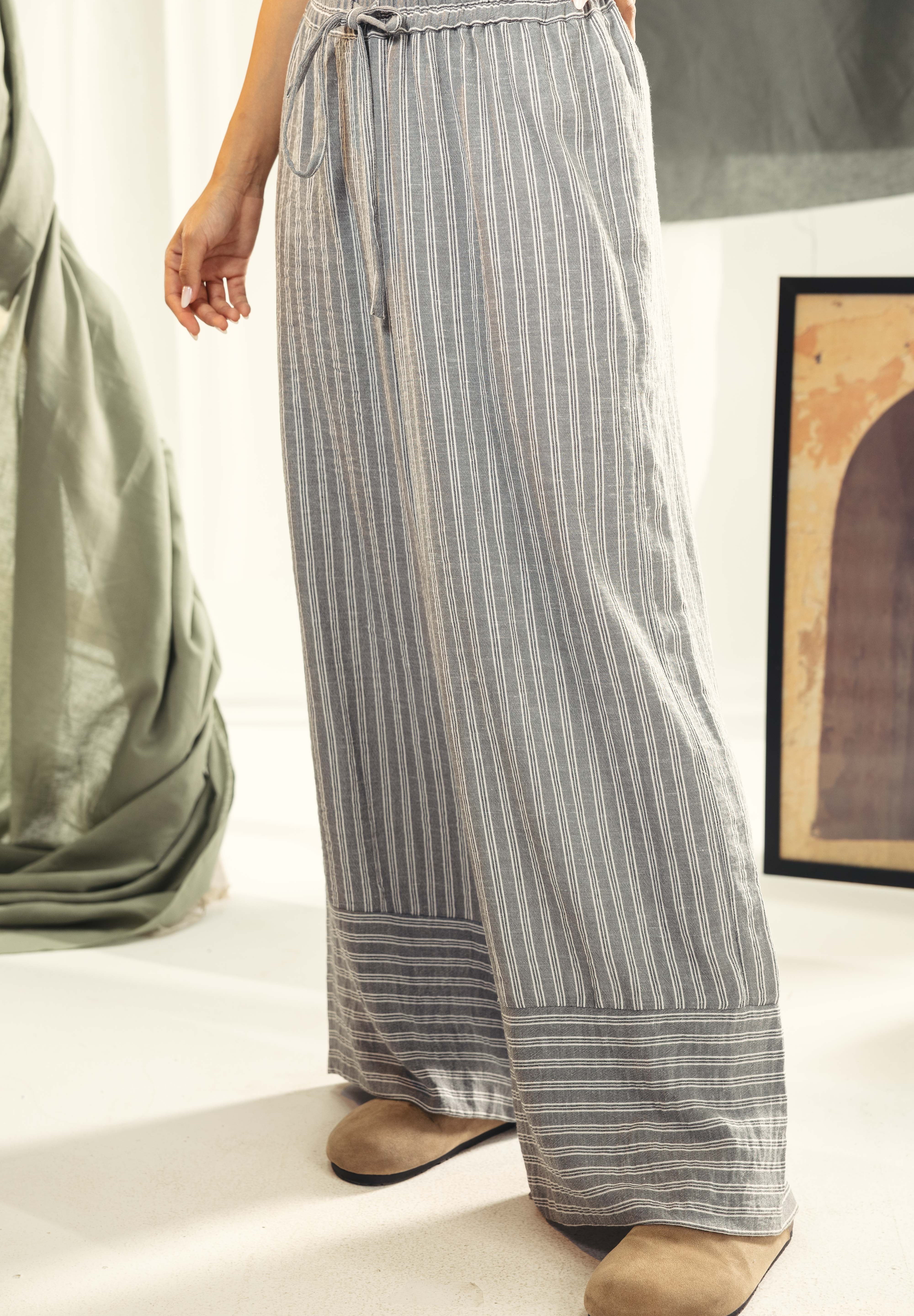 striped wide leg pants Grey