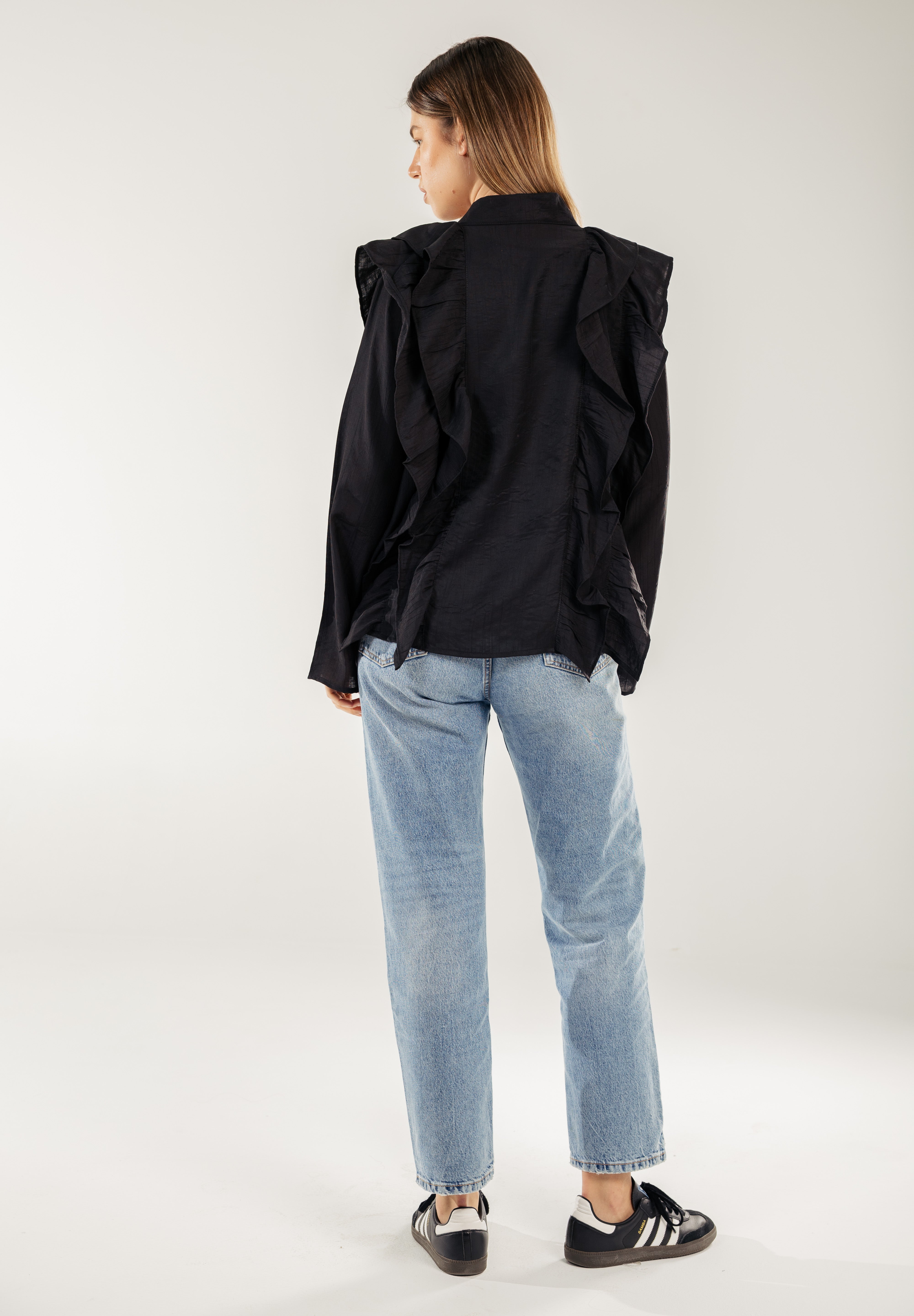 Breezy Ruffle Cardigan BLACK