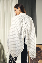 oversized striped shirt with back straw string White & Black