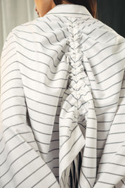 oversized striped shirt with back straw string White & Black