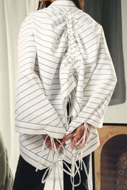 oversized striped shirt with back straw string White & Black