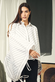 oversized striped shirt with back straw string White & Black