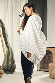 oversized striped shirt with back straw string White & Black