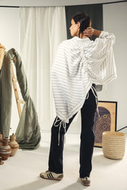 oversized striped shirt with back straw string White & Black