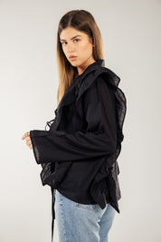 Breezy Ruffle Cardigan BLACK