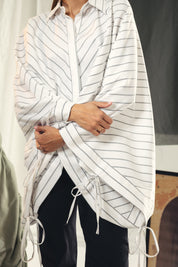 oversized striped shirt with back straw string White & Black