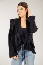 Breezy Ruffle Cardigan BLACK