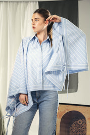 oversized striped shirt with back straw string Blue & White