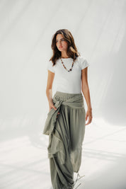 Balloon pants with a waist band and a scarf light olive
