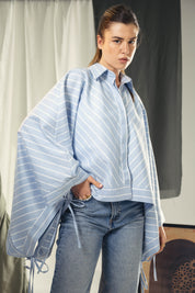 oversized striped shirt with back straw string Blue & White