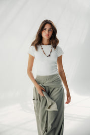 Balloon pants with a waist band and a scarf light olive