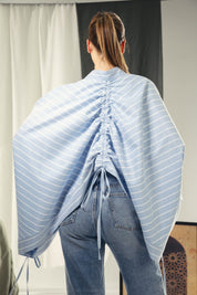 oversized striped shirt with back straw string Blue & White