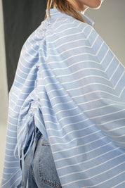 oversized striped shirt with back straw string Blue & White
