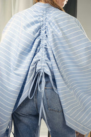 oversized striped shirt with back straw string Blue & White