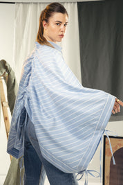 oversized striped shirt with back straw string Blue & White