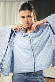 oversized striped shirt with back straw string Blue & White
