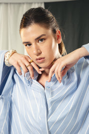 oversized striped shirt with back straw string Blue & White