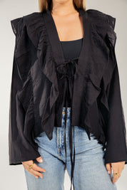 Breezy Ruffle Cardigan BLACK