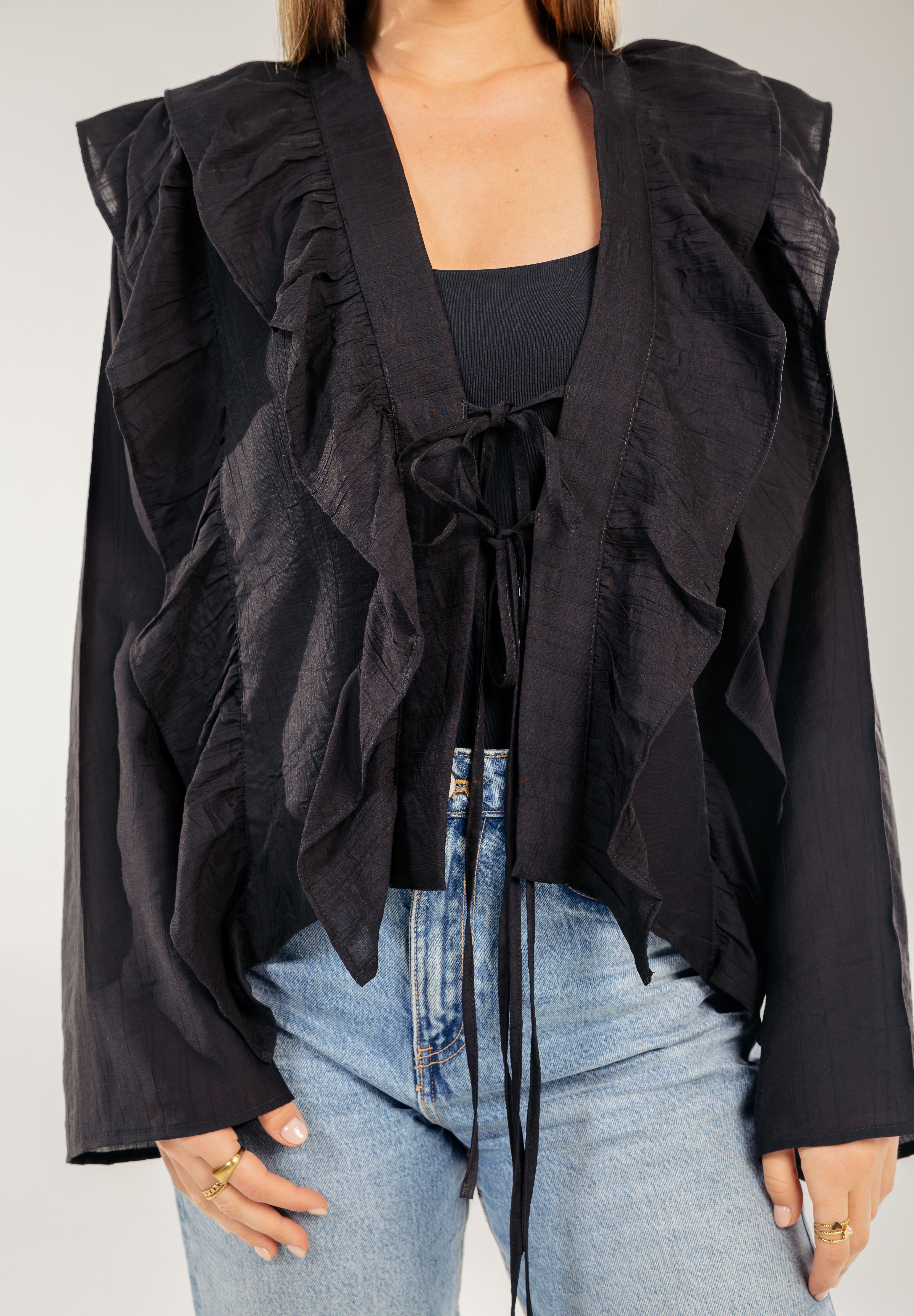 Breezy Ruffle Cardigan BLACK