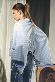 oversized striped shirt with back straw string Blue & White