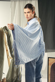 oversized striped shirt with back straw string Blue & White