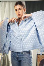 oversized striped shirt with back straw string Blue & White