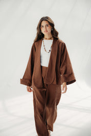 Aslightly Balloon pants with cuts and seams Light Brown