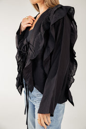 Breezy Ruffle Cardigan BLACK