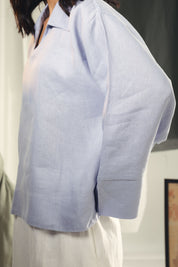 Oversized Blouse with V-Neck BabyBlue