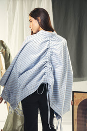 oversized striped shirt with back straw string baby blue and dark grey