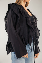 Breezy Ruffle Cardigan BLACK