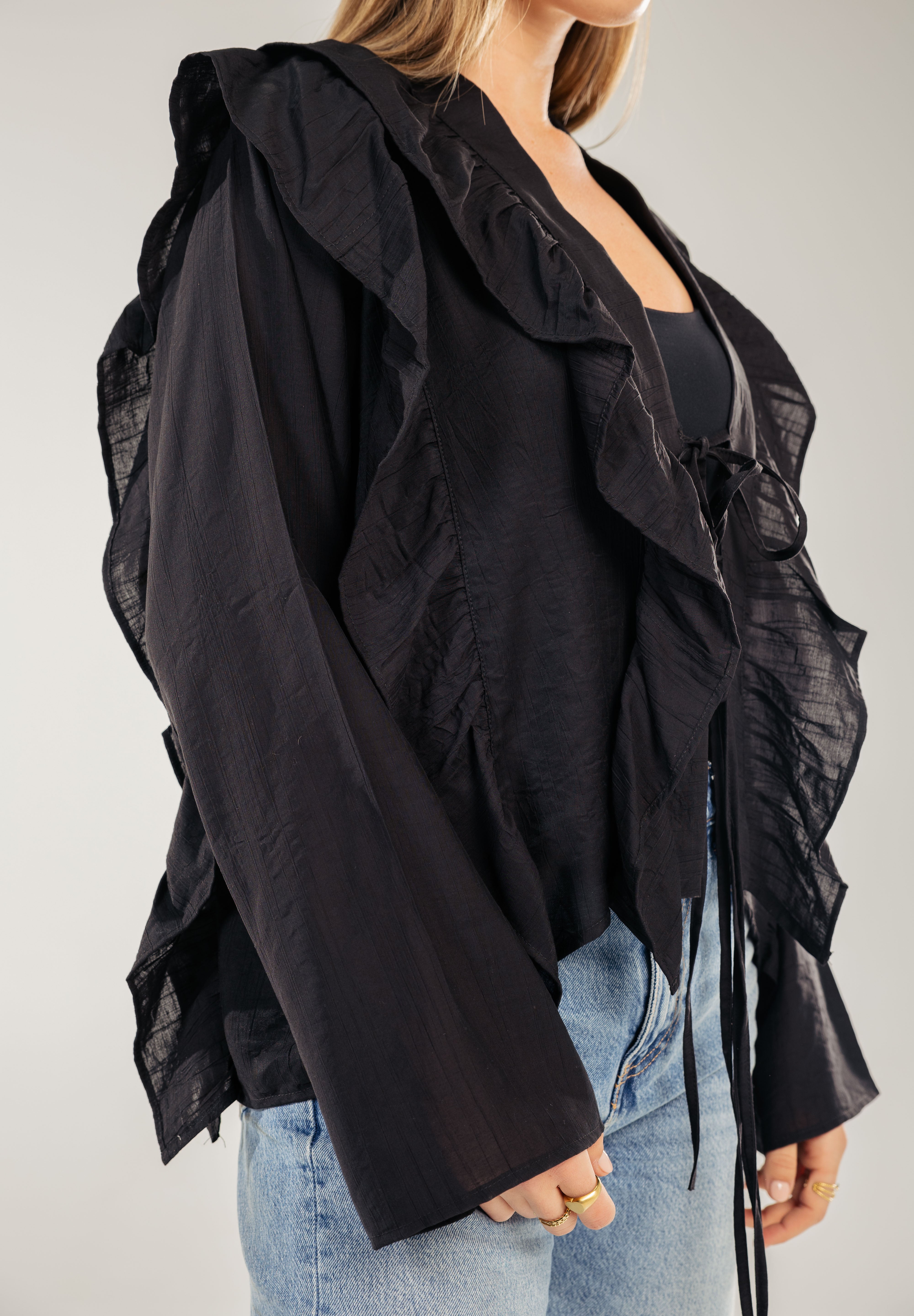 Breezy Ruffle Cardigan BLACK