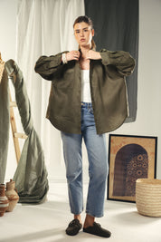 Oversized embroidered shirt olive green