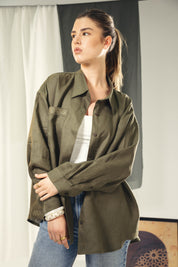 Oversized embroidered shirt olive green
