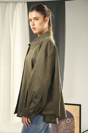 Oversized embroidered shirt olive green
