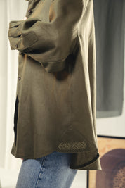 Oversized embroidered shirt olive green