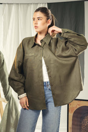 Oversized embroidered shirt olive green