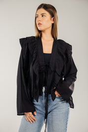 Breezy Ruffle Cardigan BLACK