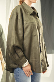 Oversized embroidered shirt olive green