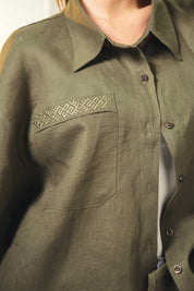 Oversized embroidered shirt olive green