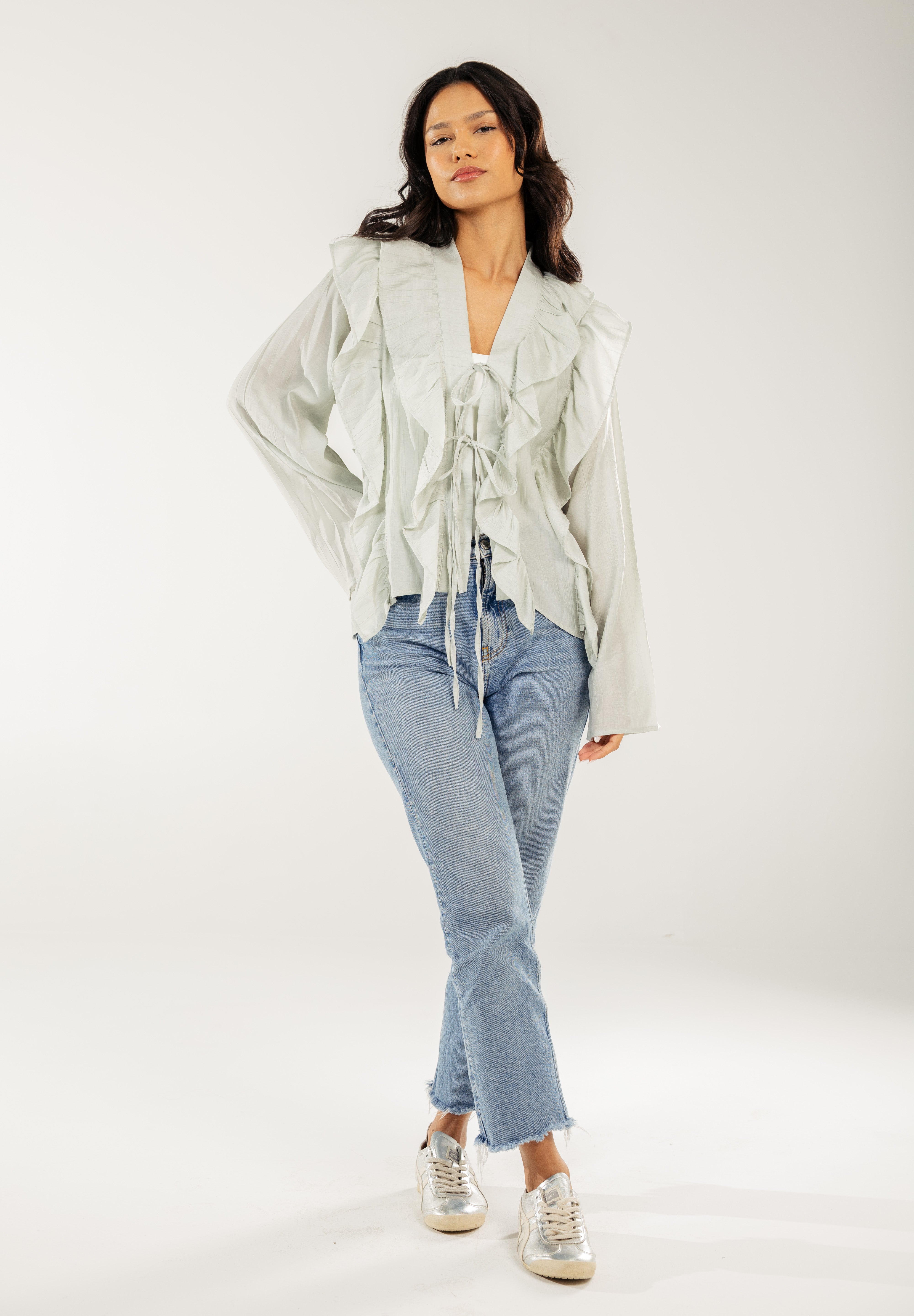 Breezy Ruffle Cardigan Mint