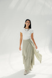 A Flowy skirt with different lengths Olive
