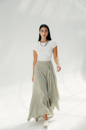 A Flowy skirt with different lengths Olive