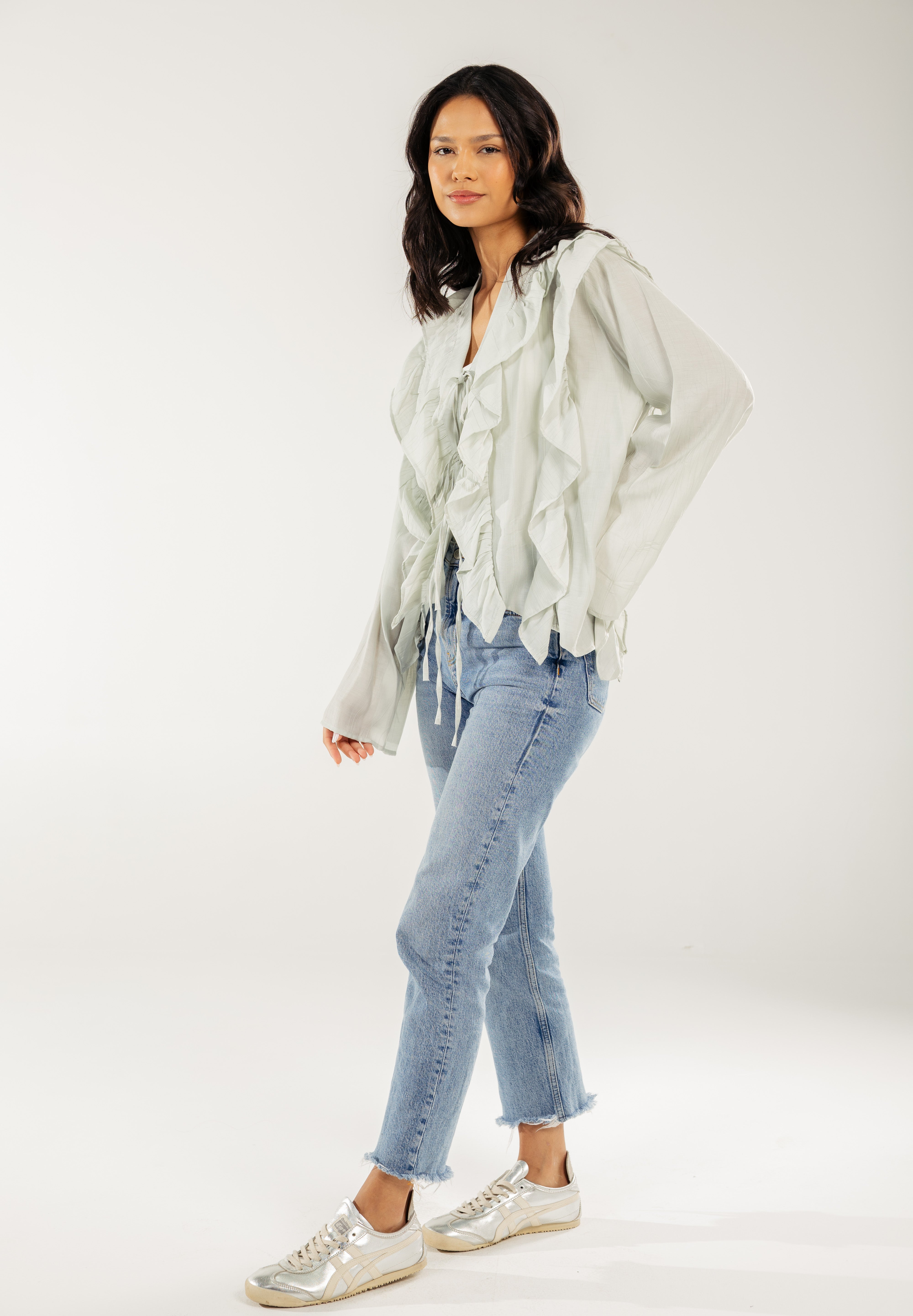 Breezy Ruffle Cardigan Mint