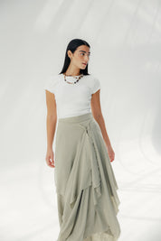 A Flowy skirt with different lengths Olive