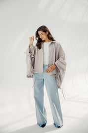 oversized striped shirt with back straw string Cafe & White