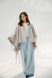 oversized striped shirt with back straw string Cafe & White