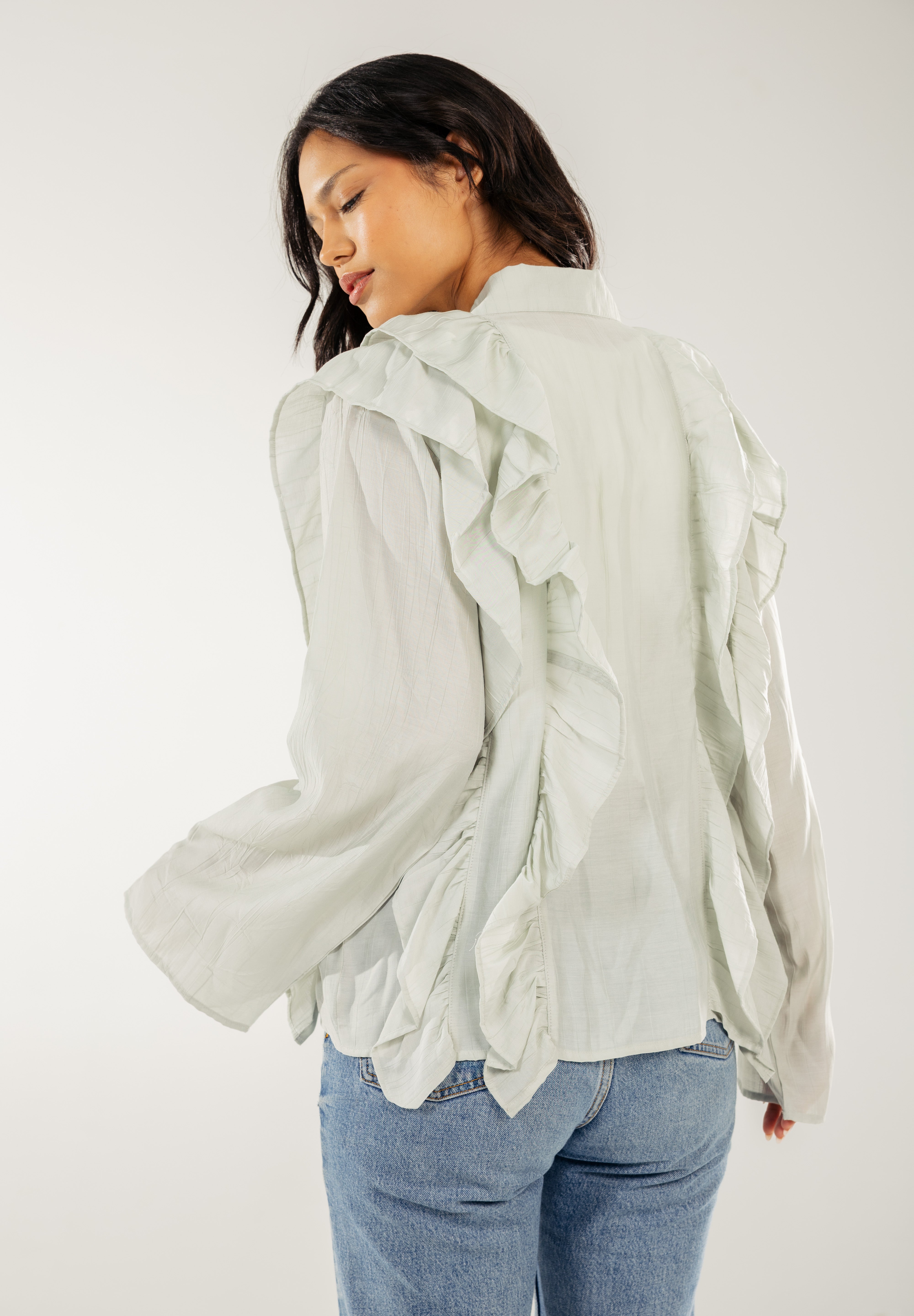 Breezy Ruffle Cardigan Mint